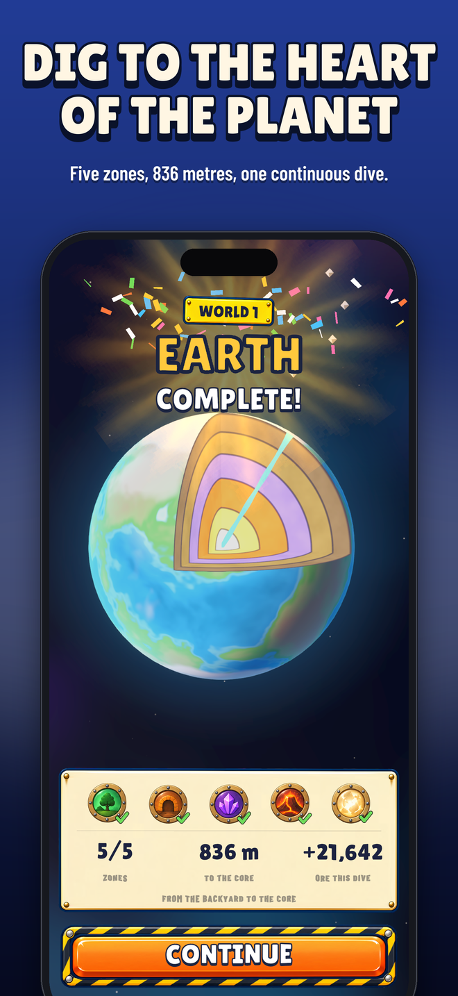 Earth complete, the planet cut open